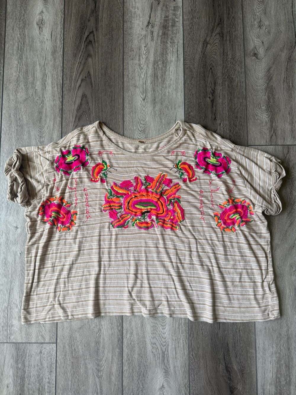 Free People Catalunya Embroidered Mushroom Combo Oversized Tee Top